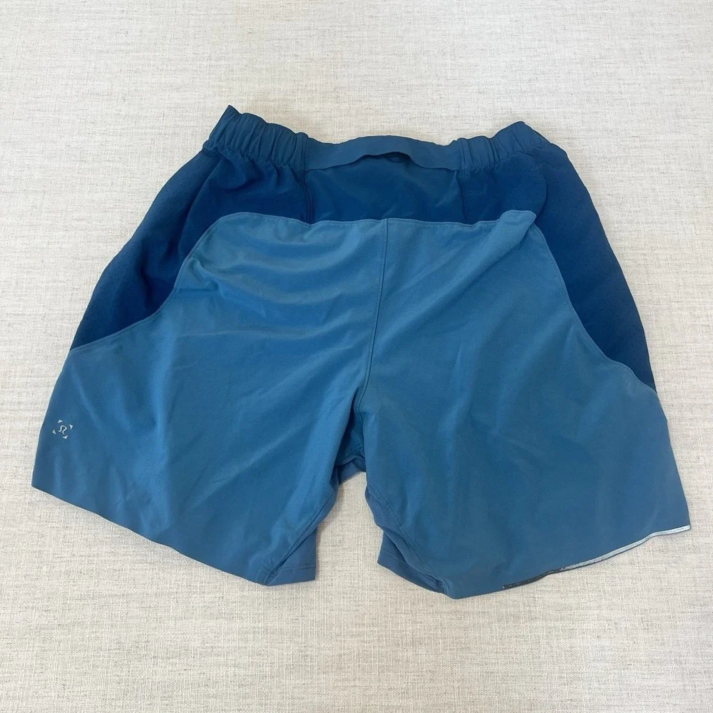 Lululemon Men's Lined Running Shorts Blue Size Small Zip Pockets 5 Inch Inseam